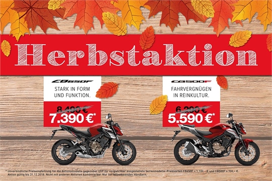 Honda Herbstaktion 2018 für die CB650F und CB500F