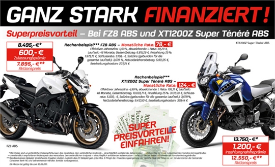 FZ8 ABS und die XT1200Z Super Ténéré ABS zu äußerst attraktiven Aktionspreis